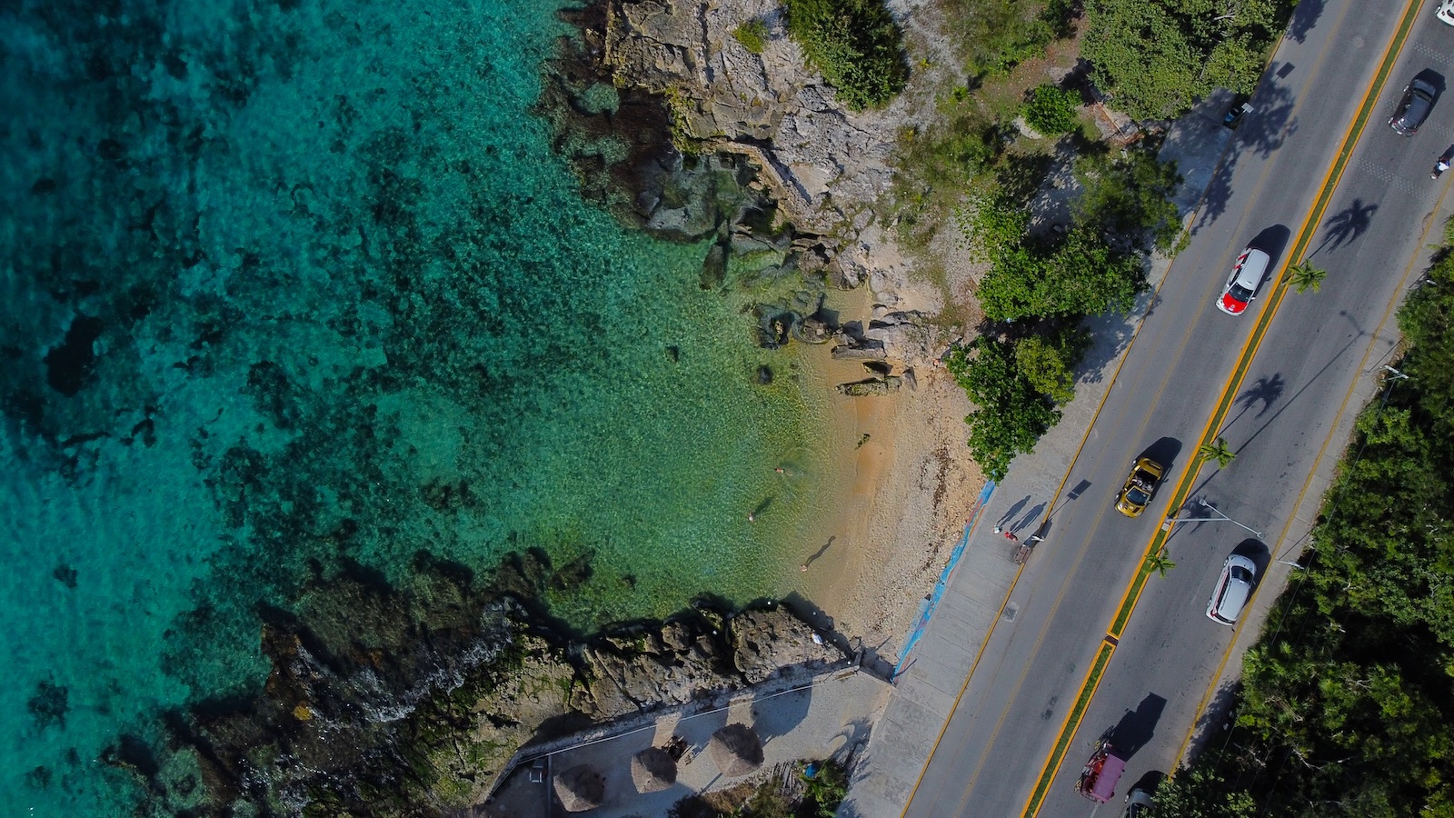 Aerial view of crystal clear turquoise water